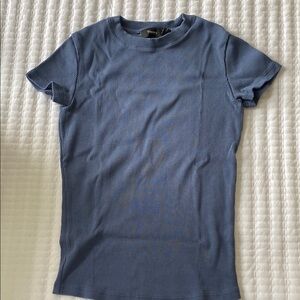 Theory Blue Ribbed Short Sleeve T-Shirt
